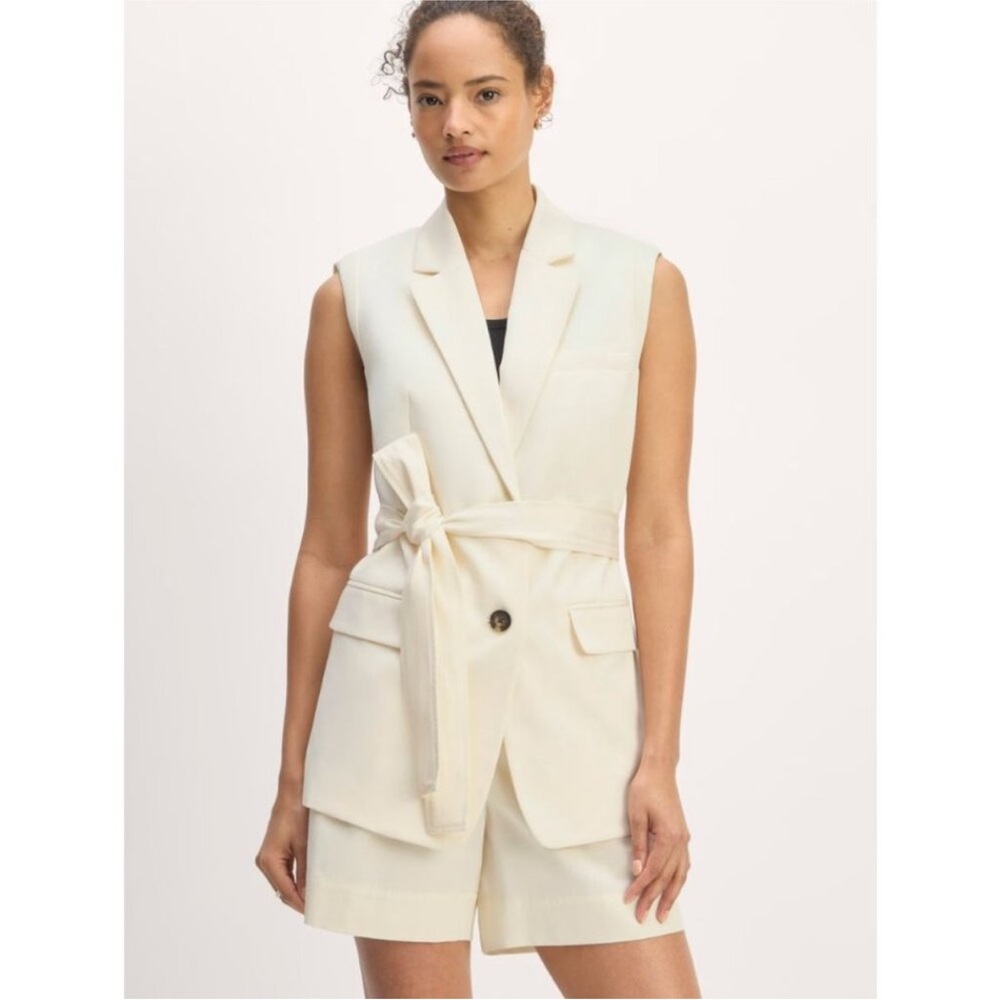 NWT Everlane The Tencel Sleeveless Blazer Vest Buttersmooth Ivory 4 Tie Waist
